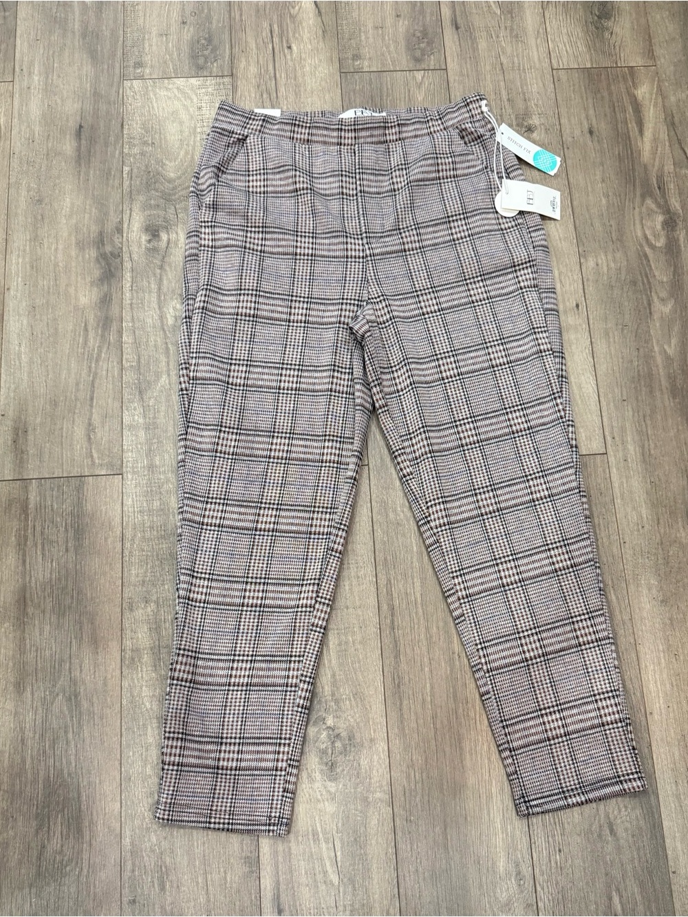 BBJ Los Angeles Marika Extra High Rise Straight Pants Brown Plaid Large